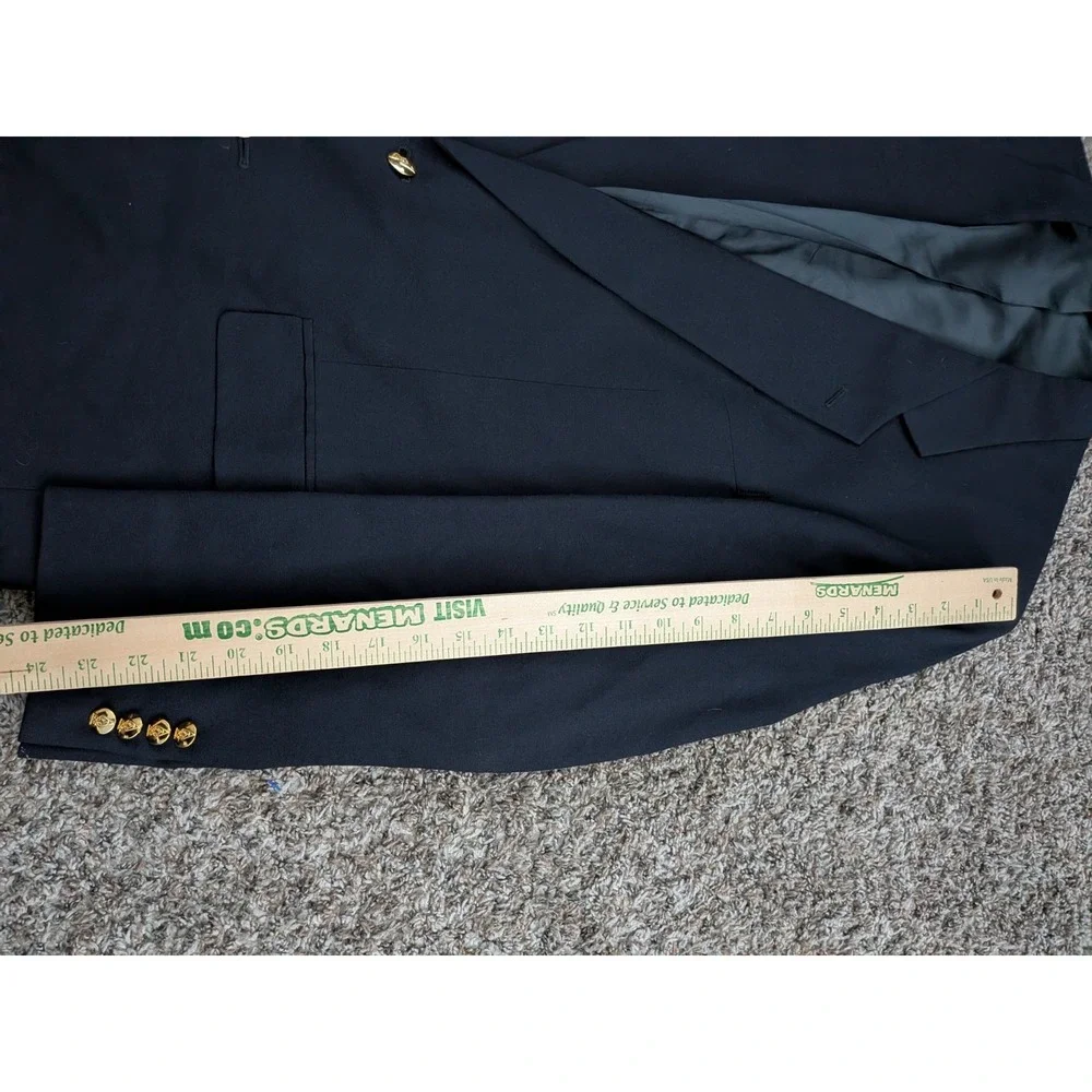 Austin Reed London Mens Navy Blue Pure Virgin Wool Blazer Gold Buttons USA 44R